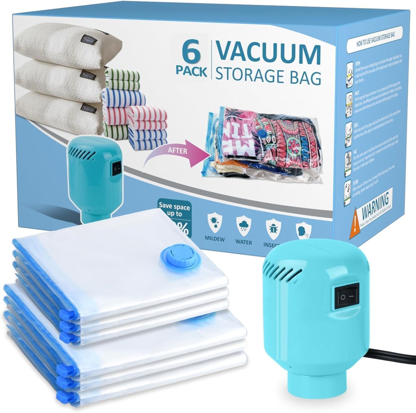 Electric Vacuum Storage Bags w/Pump - 6/8/10/24 Pack