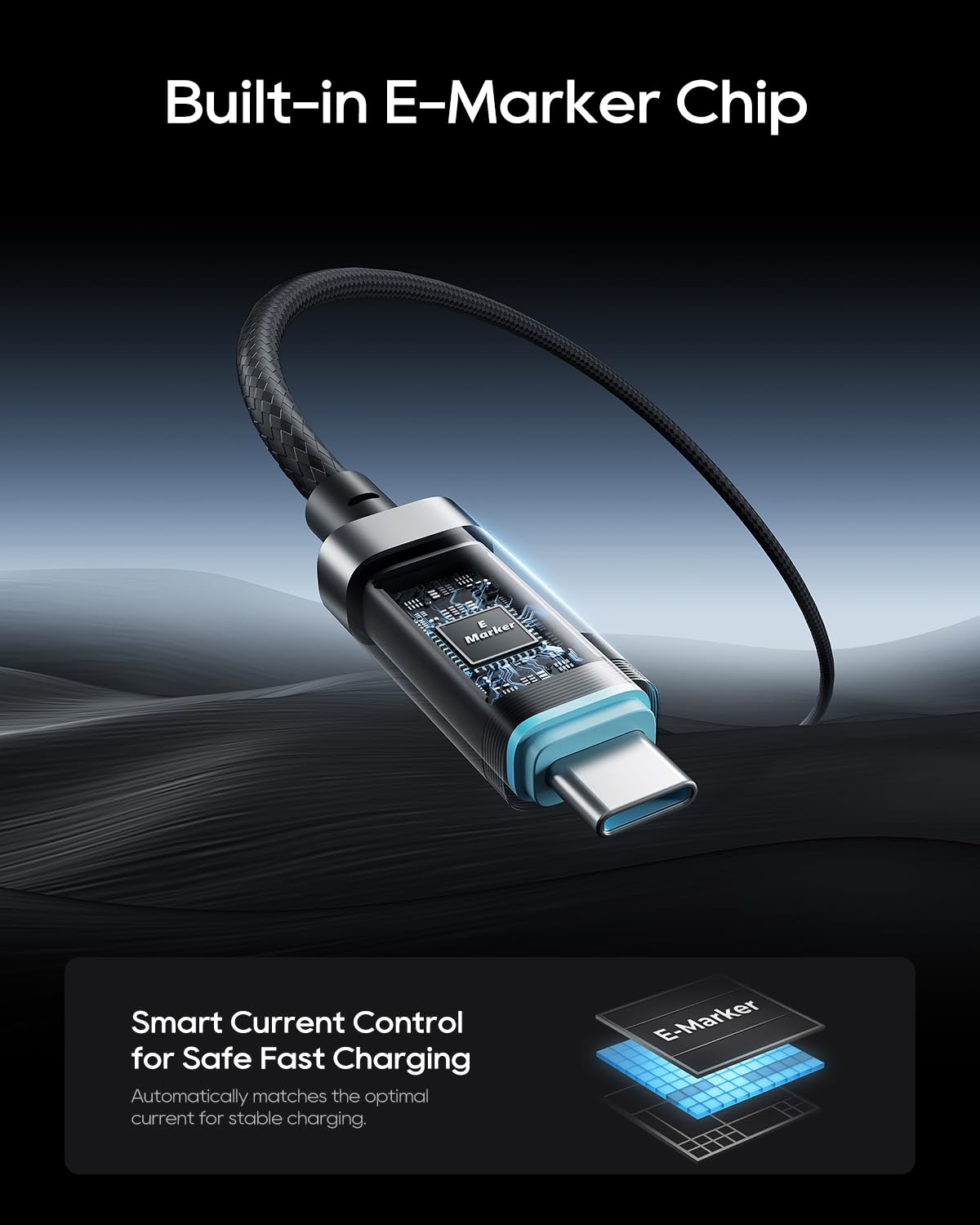 CUKTECH 240W USB C Cable OLED Display 6.6ft Fast Charging Braided
