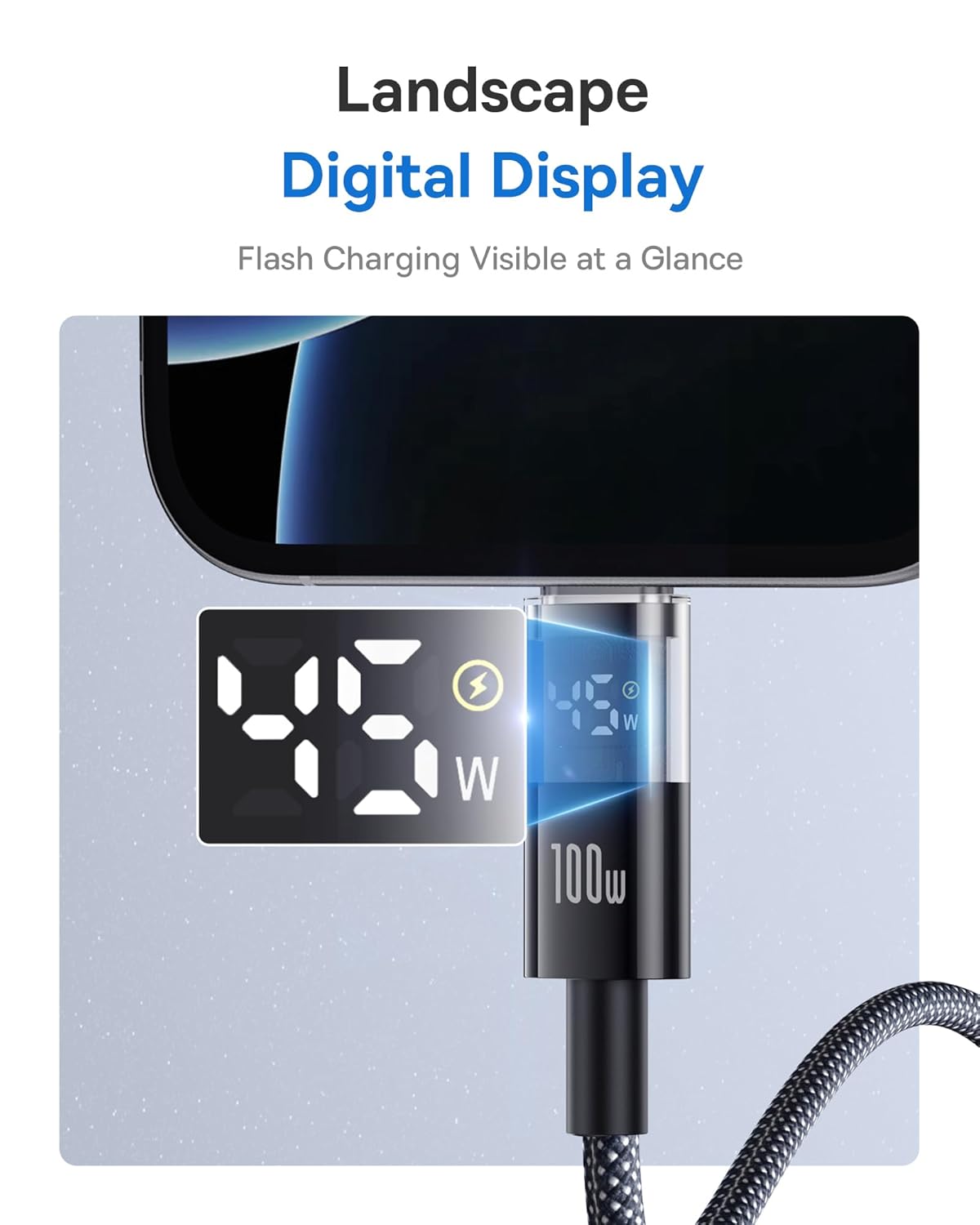 Baseus USB C Cable 100W 5A Fast Charging LED Display Braided 3.3ft