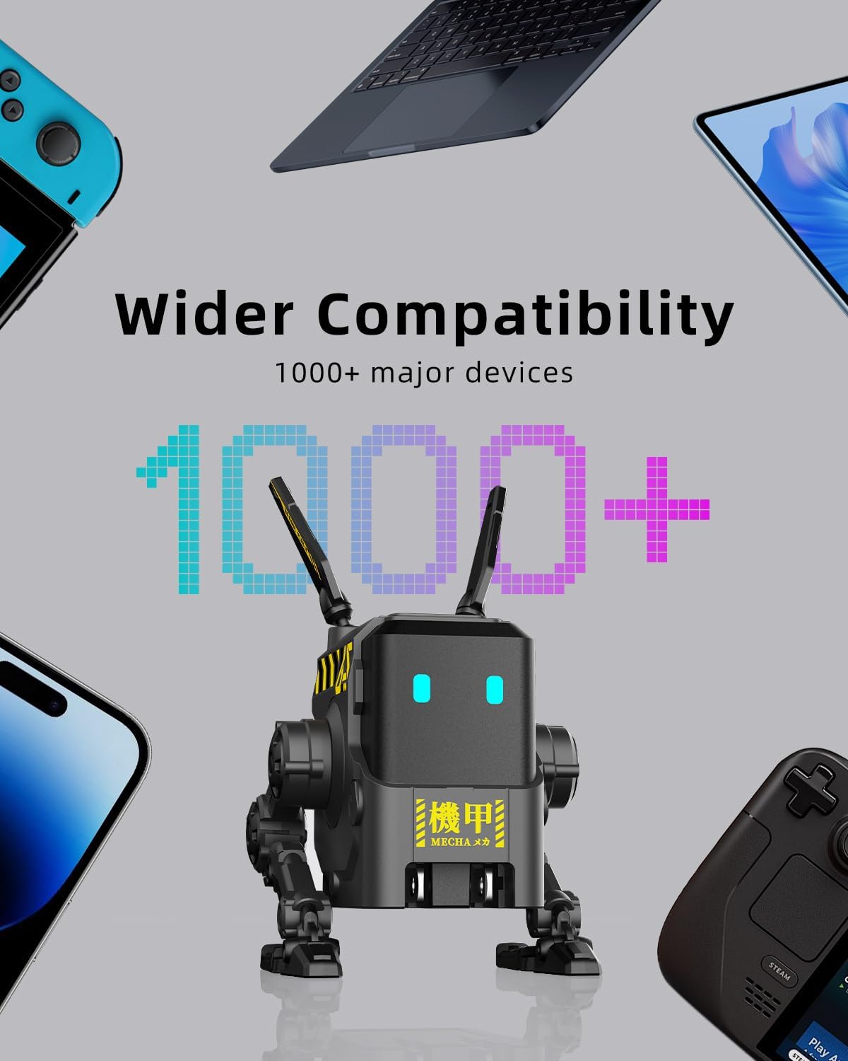 Unleash Power and Style with the 65W Alpha65 Robot Fast Charger - 3-Port Foldable USB C Charger for iPhone, MacBook, iPad, and More!