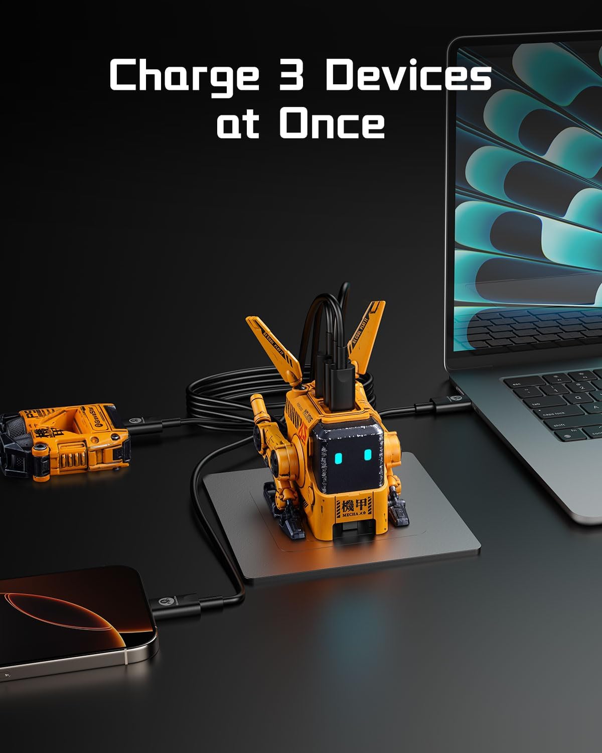Alpha65 65W Fast Charger - Compact Robot Design, Foldable Power Adapter for iPhone, MacBook, Galaxy & More