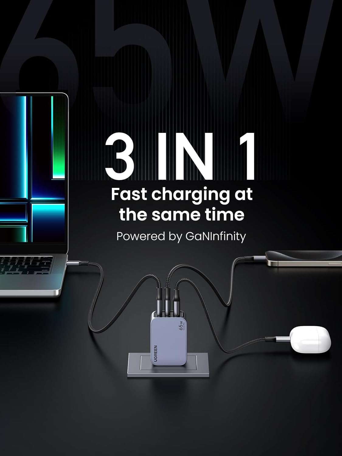 UGREEN 65W GaN Charger: 3-Port Foldable Fast Charger