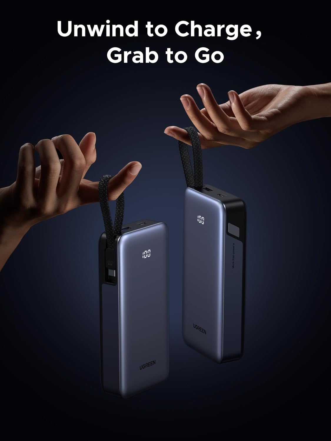 UGREEN 45W Power Bank 20,000mAh w/ Built-in Cable - 2x iPad Charges