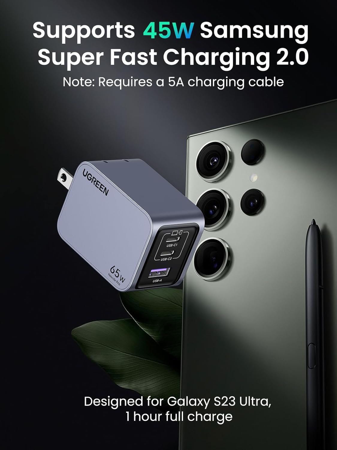 UGREEN 65W GaN Charger: 3-Port Foldable Fast Charger