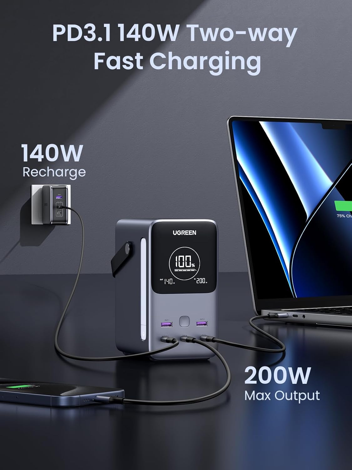 UGREEN 300W 48,000mAh Power Bank - 140W Laptop Fast Charging