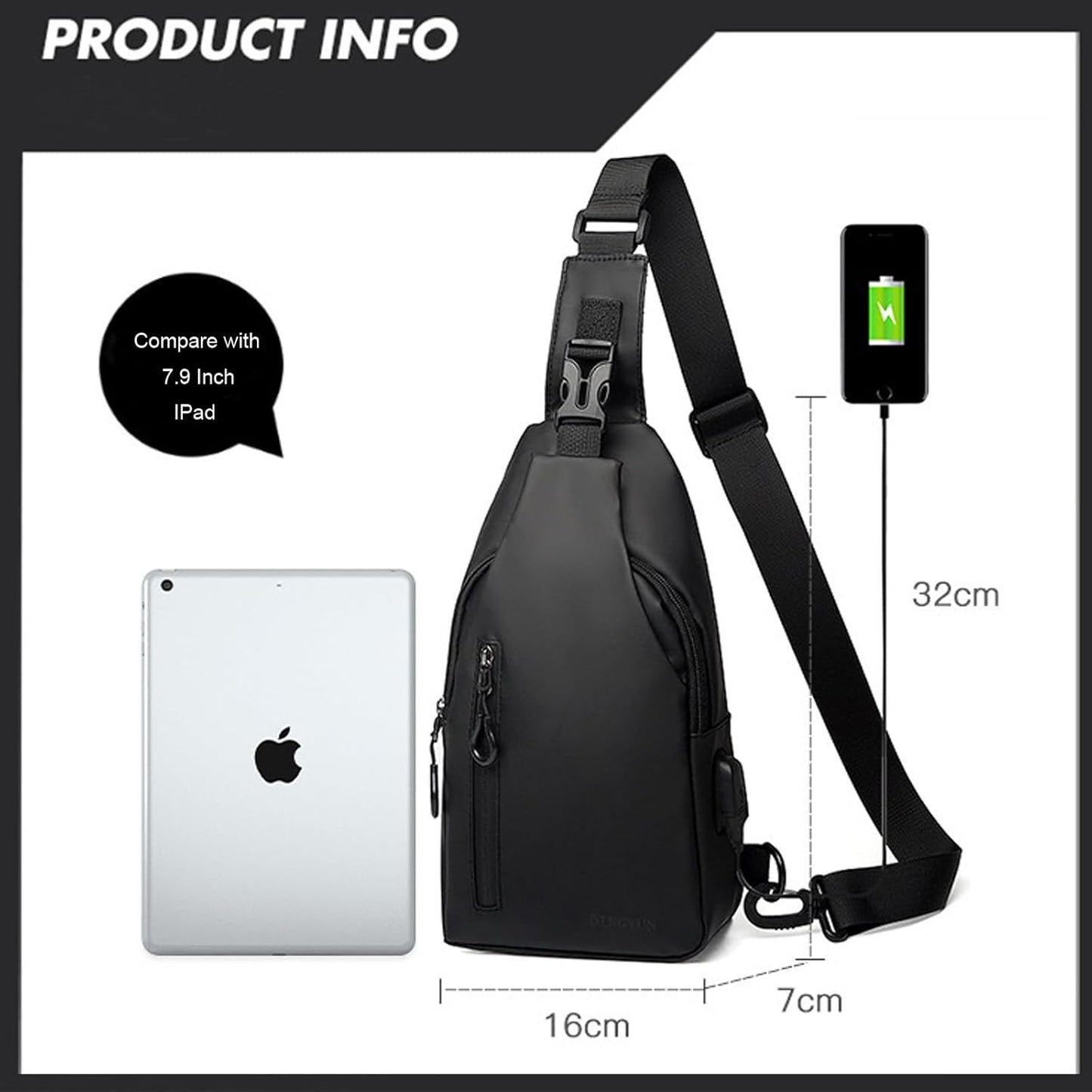 Waterproof Sling Bag w/ USB Port - Anti-Theft Crossbody Pack