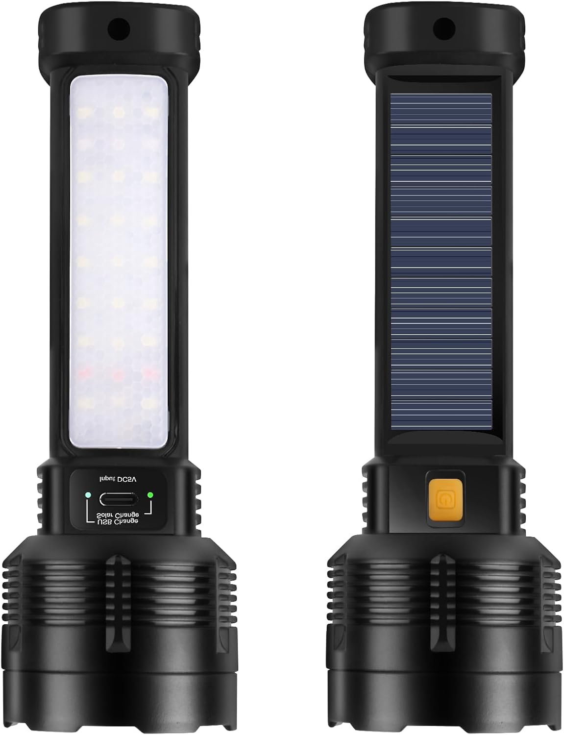 2-Pack 20,000 Lumen Tactical Flashlights - Solar/USB Rechargeable, 4 Modes & Waterproof | Brightest Survival Flashlights for Blackouts & Emergencies