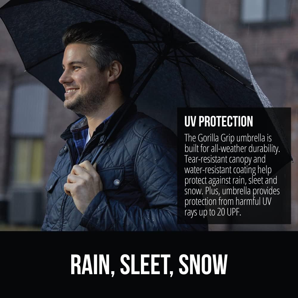 Gorilla Grip Windproof Umbrella – Auto Open, 42" UV+Storm Proof
