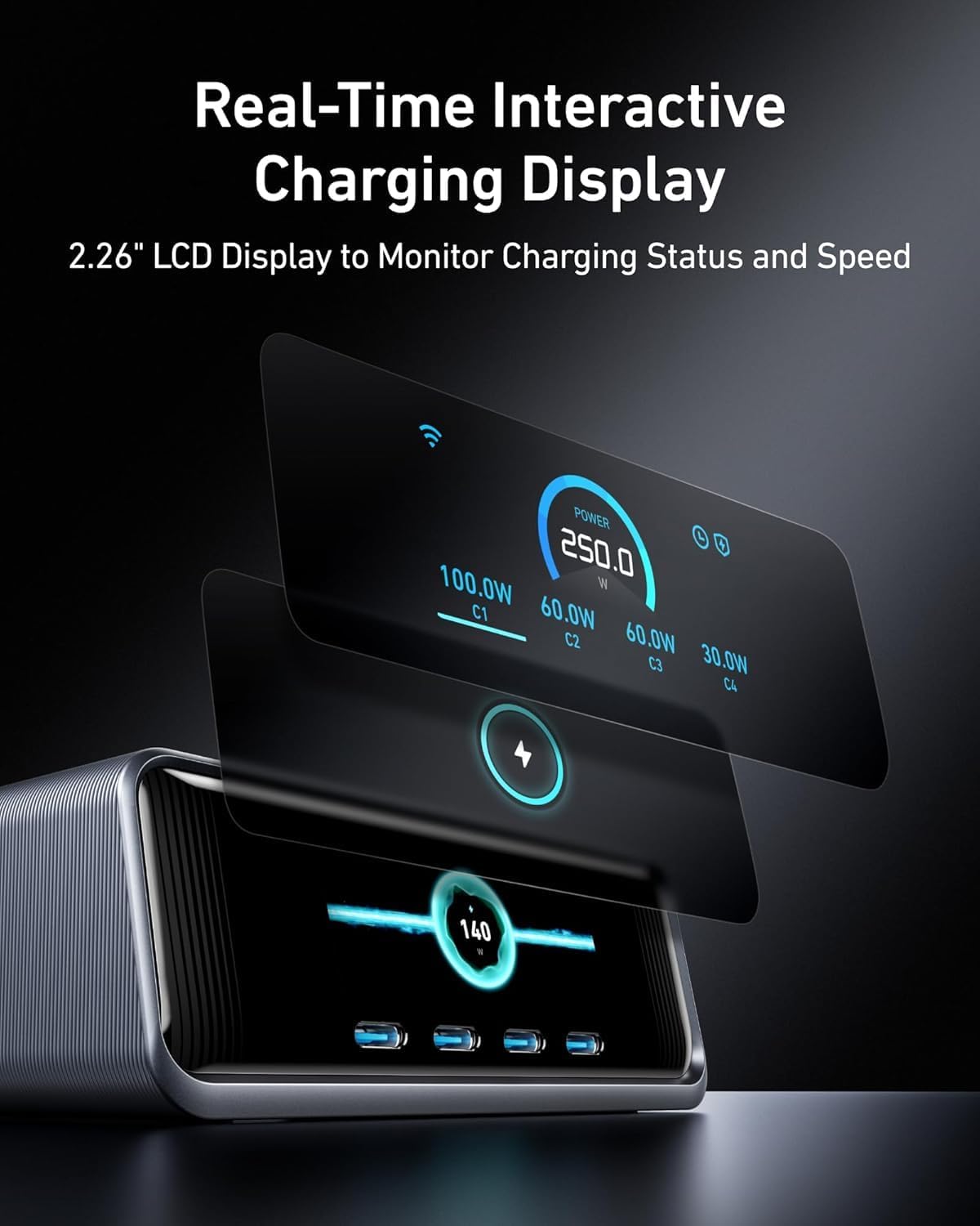 Anker Prime 250W 6-Port GaN USB C Charging Station LCD Display