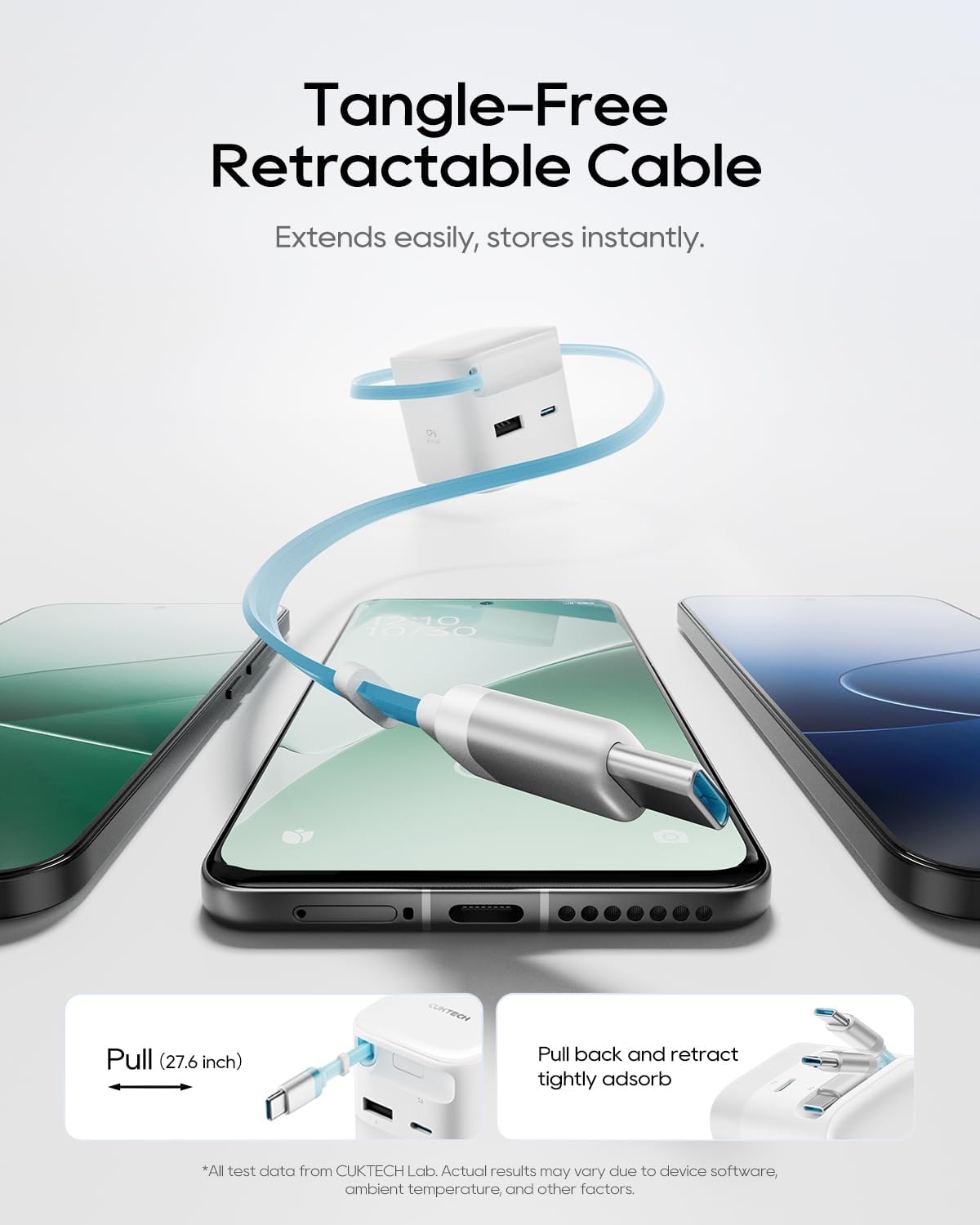 CUKTECH CP6 65W GaN USB C Charger Retractable Cable Fast Charging