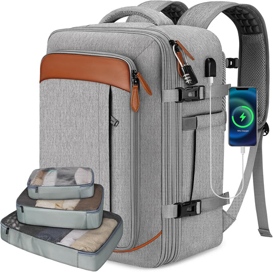 40L Expandable Carry-On Backpack w/ 3 Packing Cubes - Flight Approved, Anti-Theft