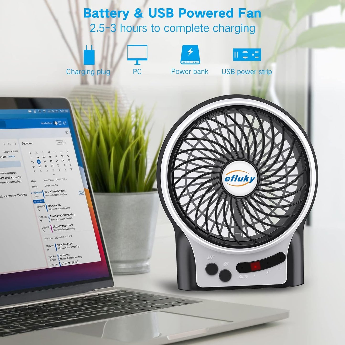 Mini Desk Fan with LED Light & Flashlight – 3-Speed USB Rechargeable, Ultra-Quiet Portable Fan for Office, Travel, Camping – 4.9 Inch (Black, Blue, Pink, White) – Cool Anywhere!
