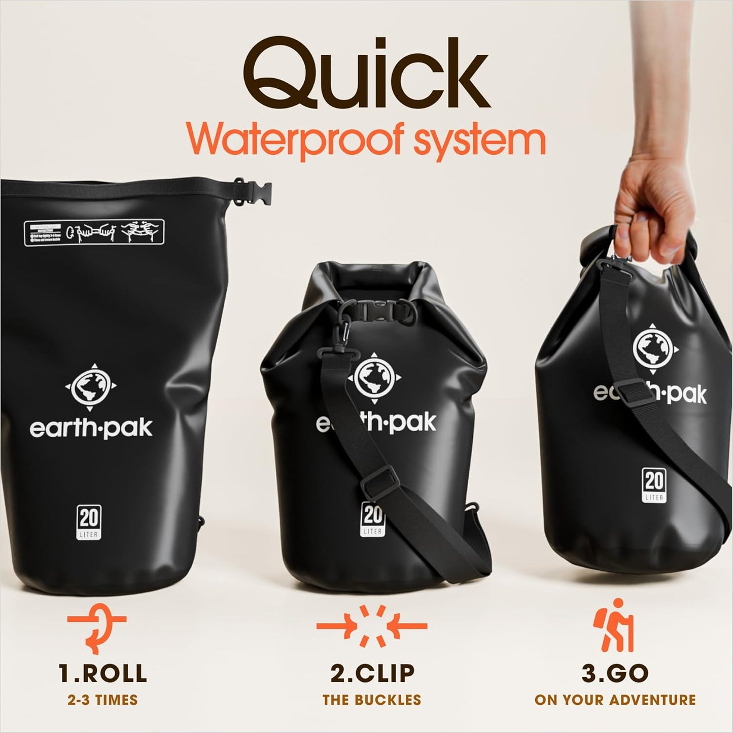 Earth Pak Waterproof Dry Bag – 40L-55L Roll-Top Backpack for Kayaking