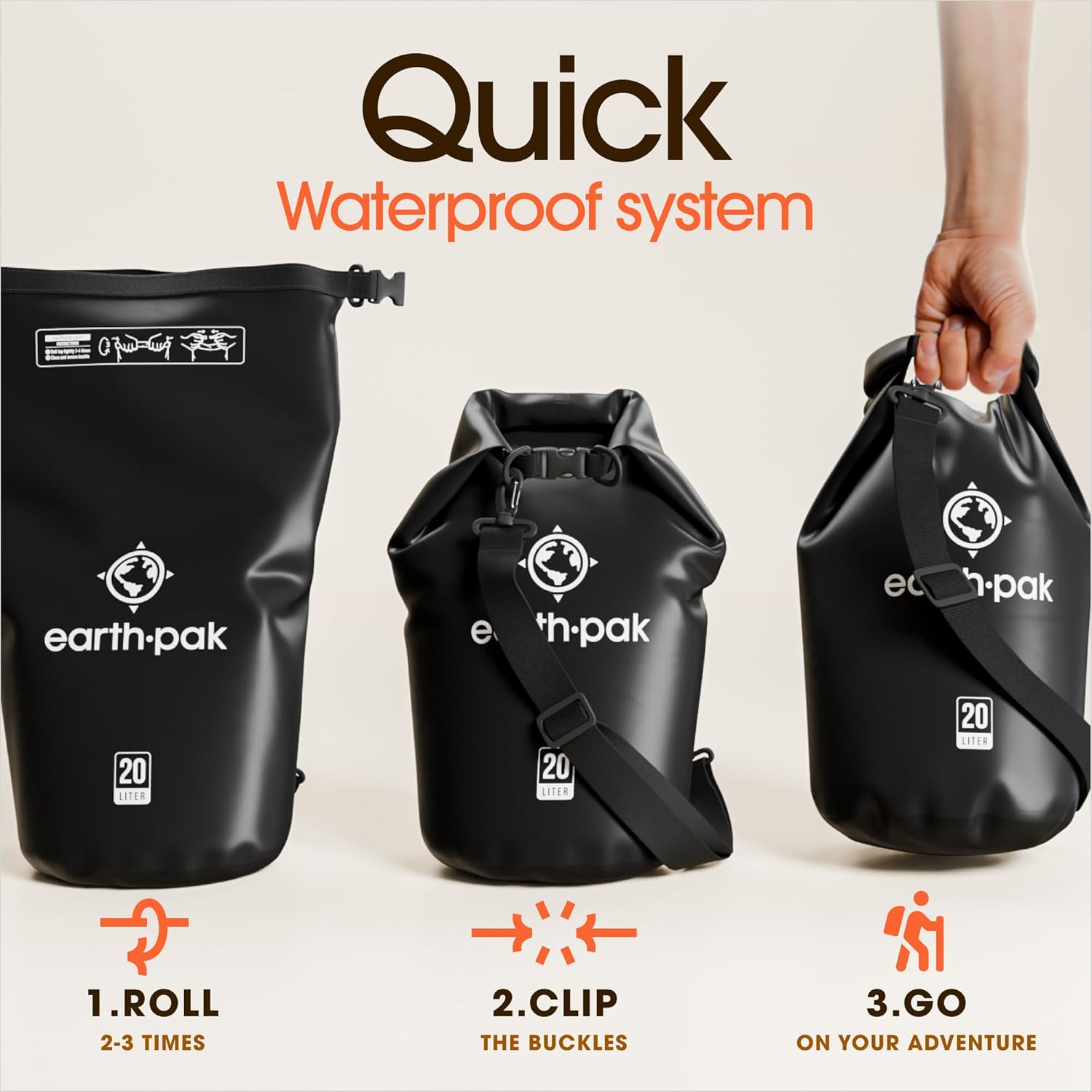 Earth Pak Waterproof Dry Bag – 40L-55L Roll-Top Backpack for Kayaking