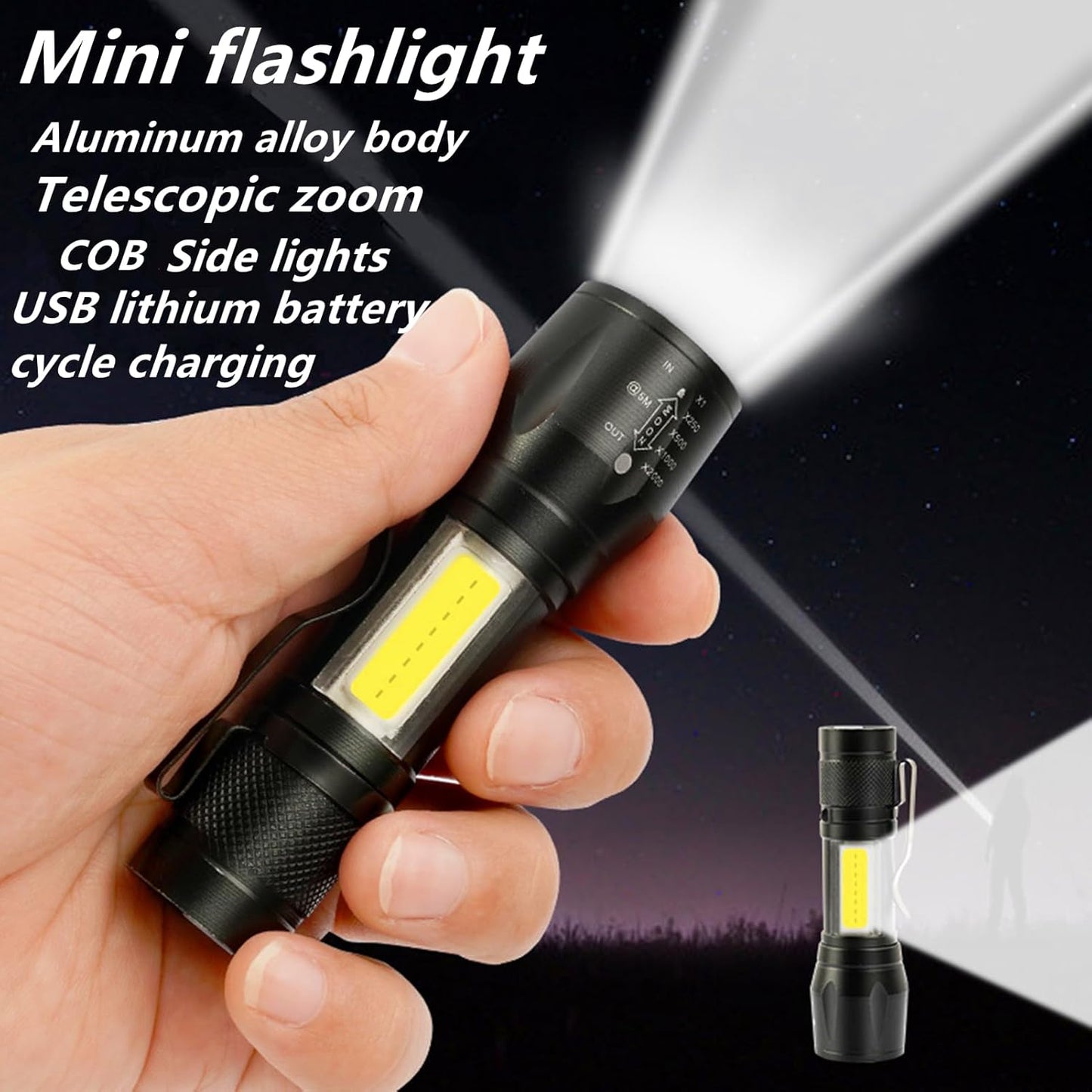 300LM Mini Flashlight - USB Rechargeable, 3 Modes & Zoomable | Pocket-Sized, Waterproof EDC Light for Emergencies