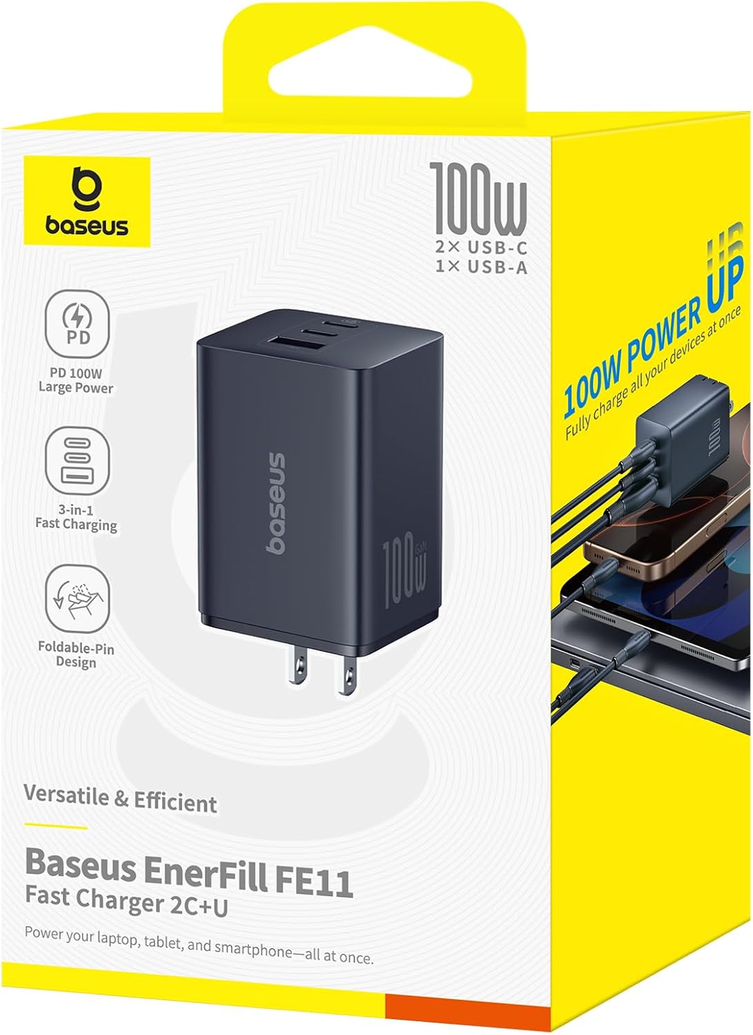 Baseus 100W USB C Charger 3-Port Foldable Fast Charging GaN