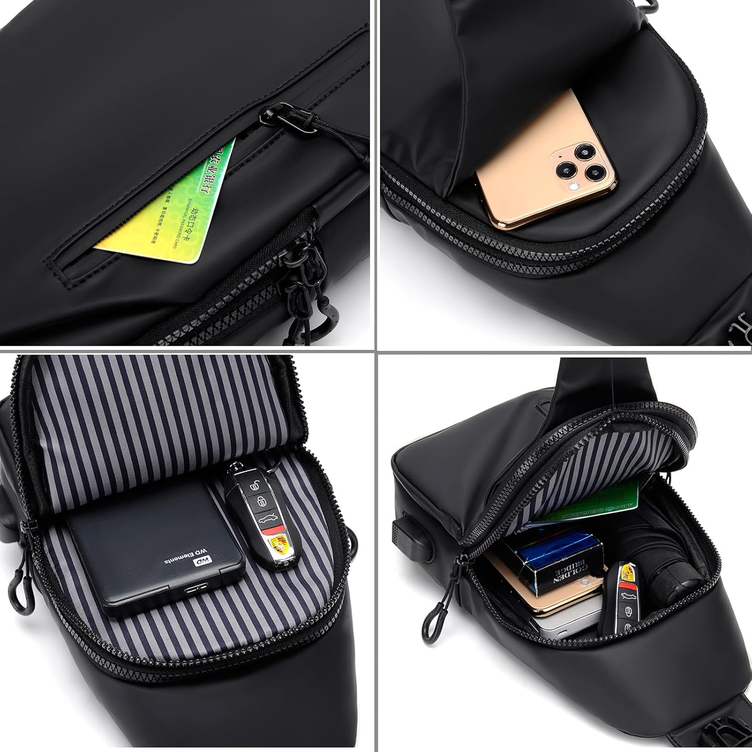 Waterproof Sling Bag w/ USB Port - Anti-Theft Crossbody Pack
