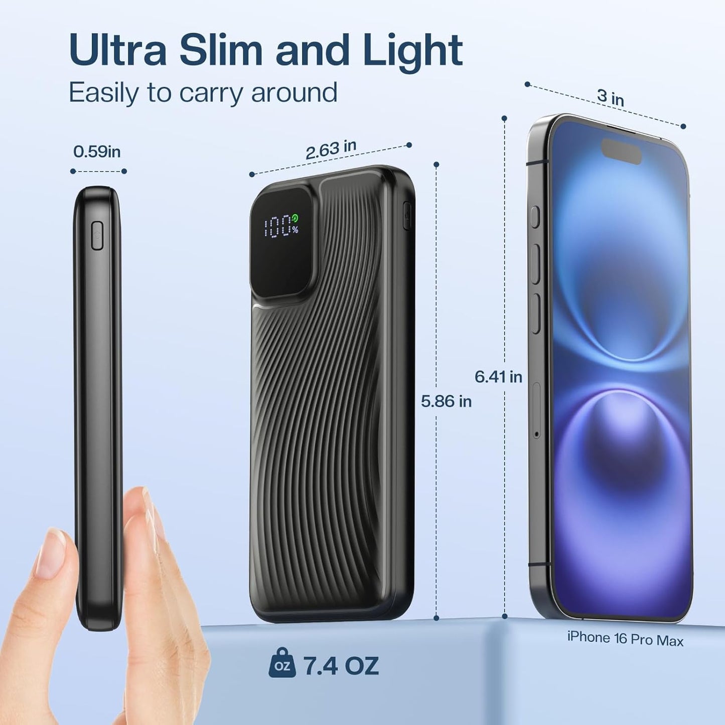 10000mAh 22.5W Fast Power Bank – USB-C PD for iPhone 16-13, Samsung S24