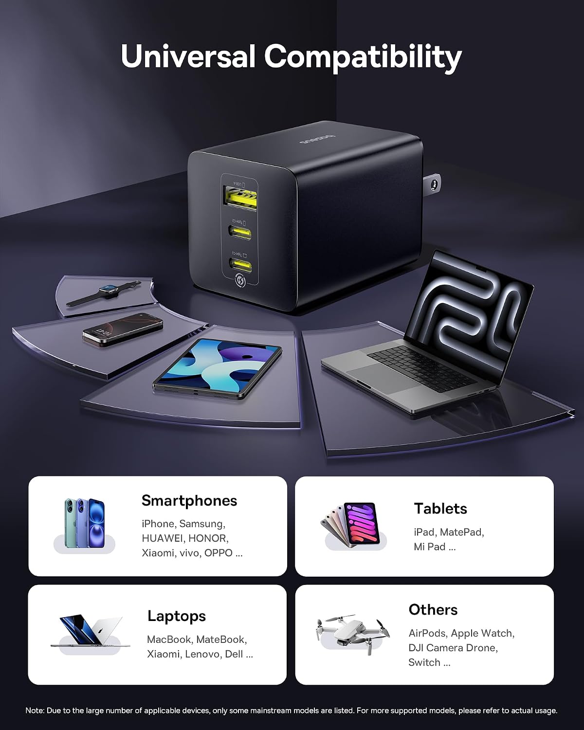 Baseus 100W USB C Charger 3-Port Foldable Fast Charging GaN