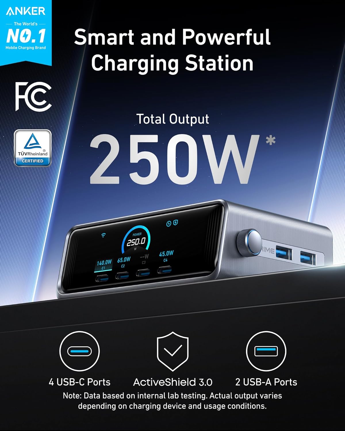 Anker Prime 250W 6-Port GaN USB C Charging Station LCD Display