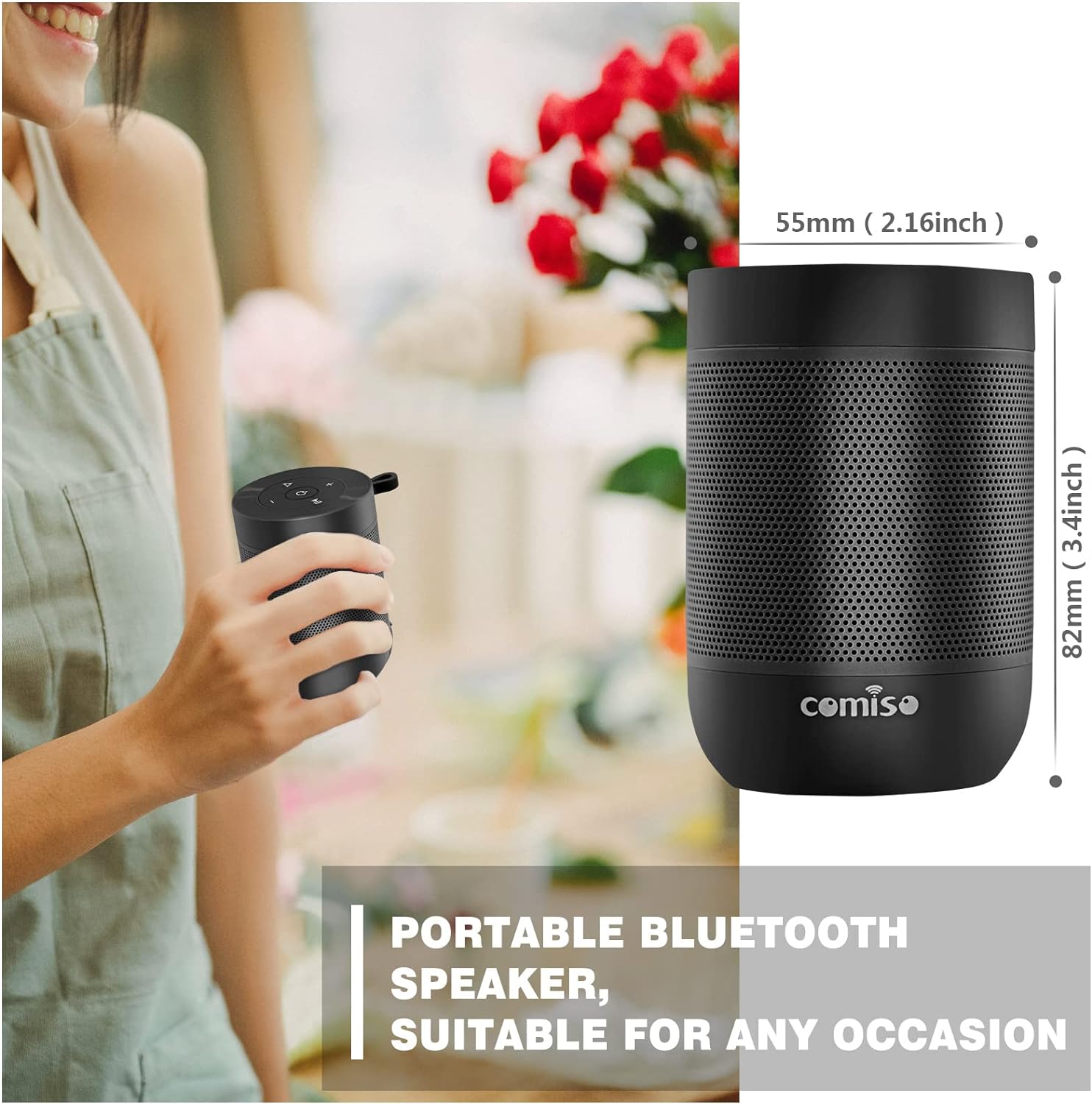 Portable Bluetooth Speaker - 360° Sound, IP65 Waterproof, 10H Play