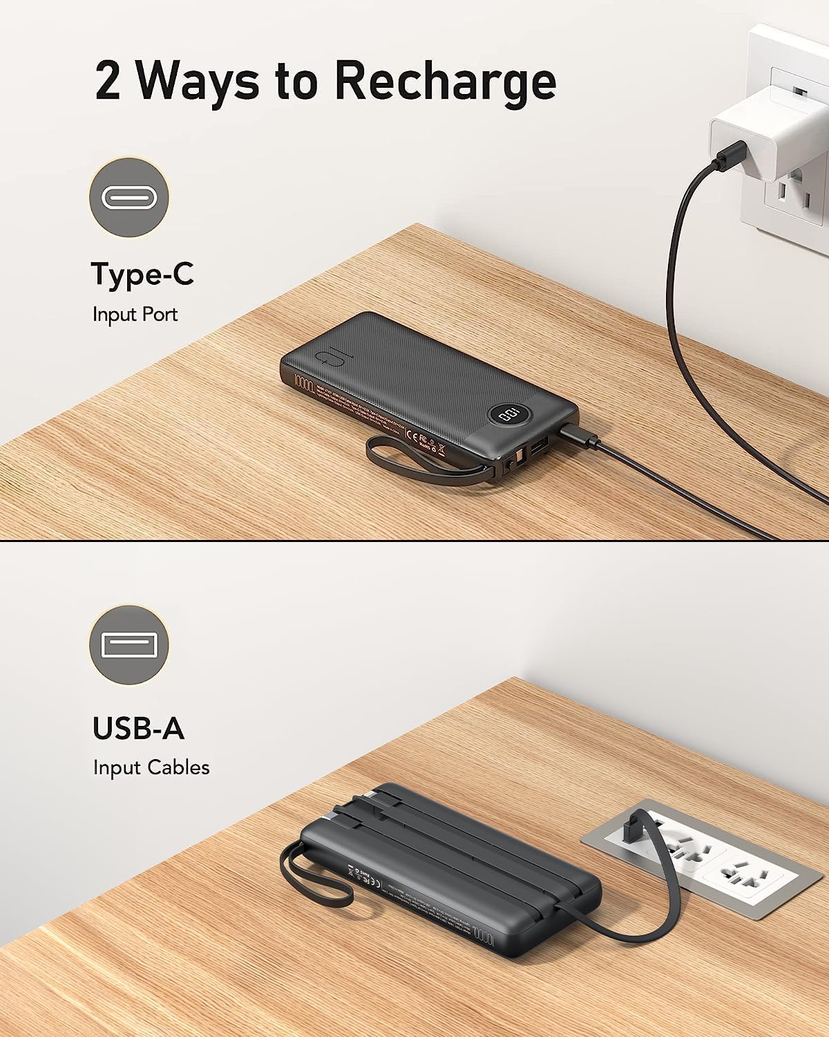 Portable Charger w/Built-in Cables - 10000/20000/30000mAh