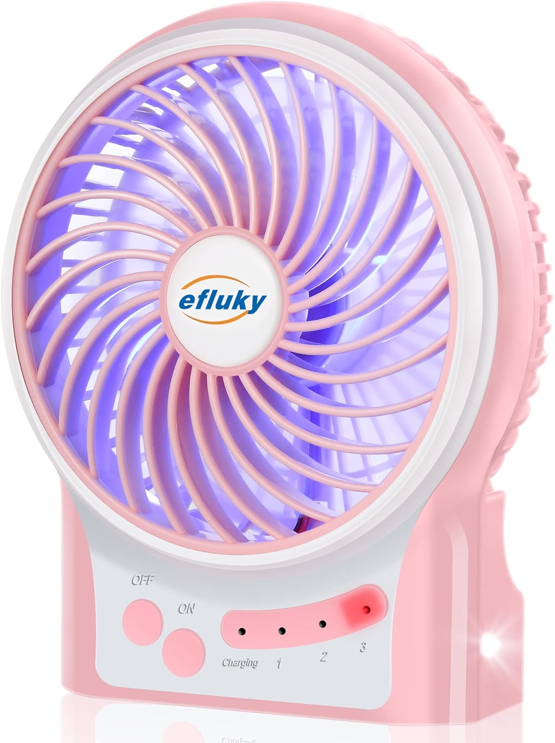 Mini Desk Fan with LED Light & Flashlight – 3-Speed USB Rechargeable, Ultra-Quiet Portable Fan for Office, Travel, Camping – 4.9 Inch (Black, Blue, Pink, White) – Cool Anywhere!