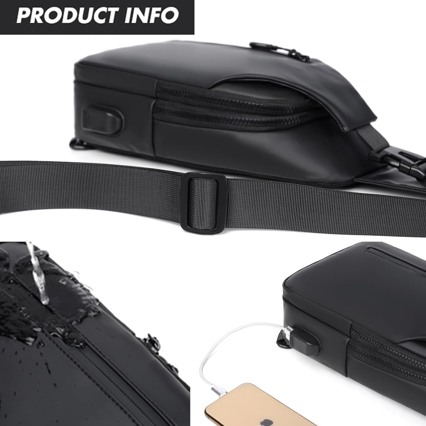 Waterproof Sling Bag w/ USB Port - Anti-Theft Crossbody Pack