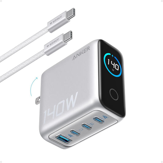 Anker 140W 4-Port GaN Charger (Silver) - PD 3.1 Fast Wall Adapter