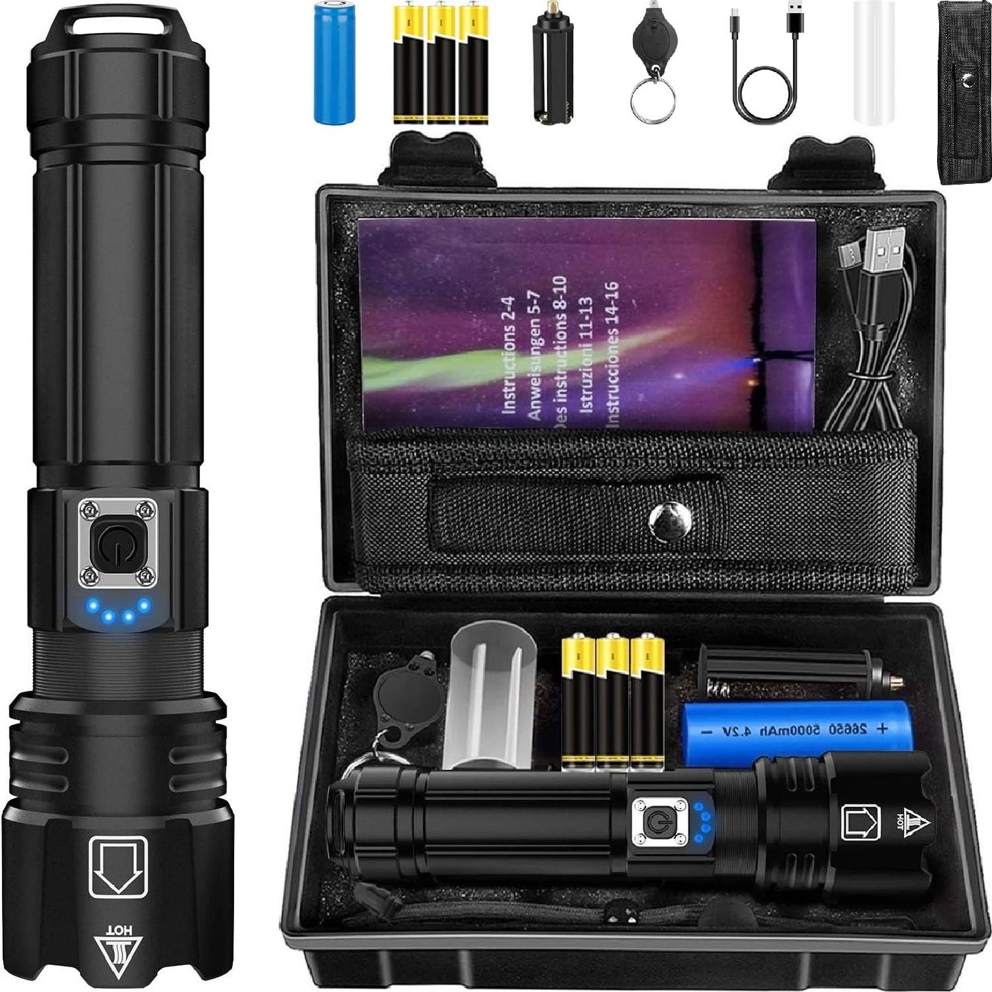 Super Tactical Flashlight - Rechargeable, Zoomable, 5 Modes, USA Stock