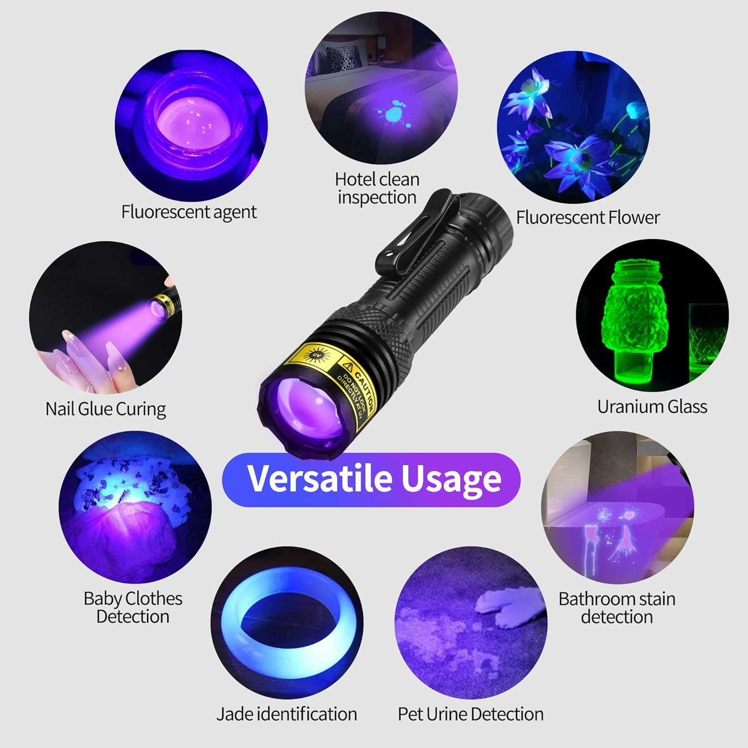 395nm UV Flashlight - 10W Blacklight for Pet Stains & Scorpion Hunting | USB-C Rechargeable, IPX6 Waterproof & Focus-Adjustable