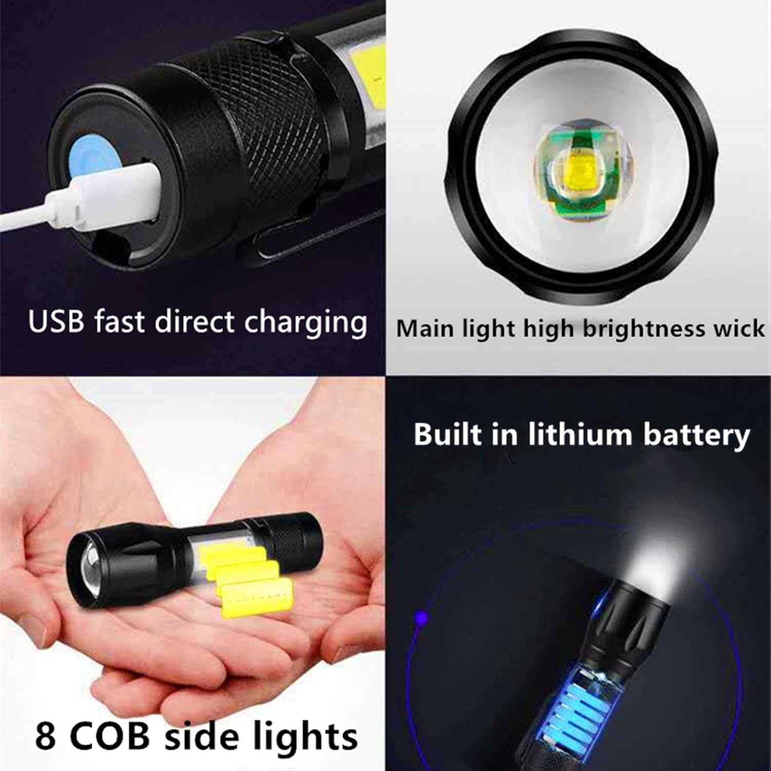 300LM Mini Flashlight - USB Rechargeable, 3 Modes & Zoomable | Pocket-Sized, Waterproof EDC Light for Emergencies