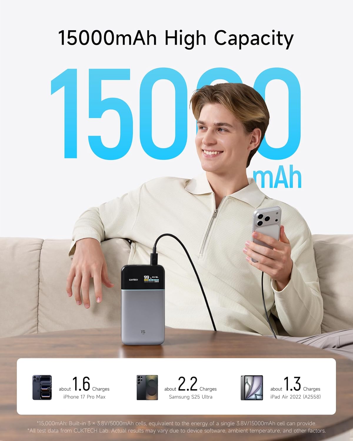 CUKTECH 15 Air 15K 65W: Slim Power Bank for Laptop
