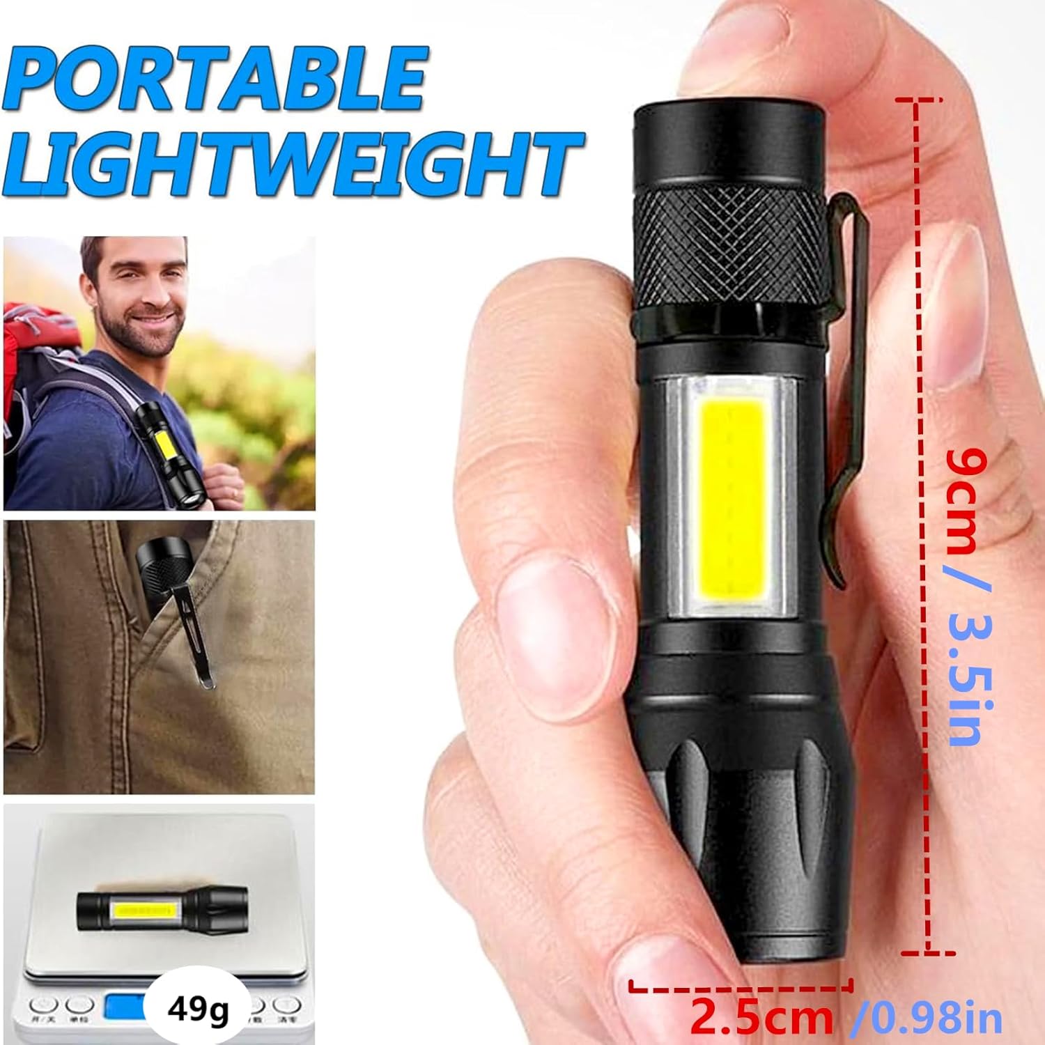 300LM Mini Flashlight - USB Rechargeable, 3 Modes & Zoomable | Pocket-Sized, Waterproof EDC Light for Emergencies