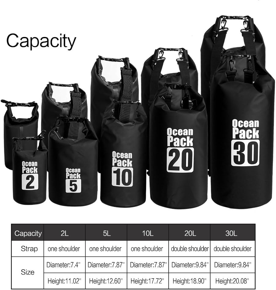 Waterproof Dry Bag 2L-30L -Floating Sack for Kayaking, Camping, Hiking