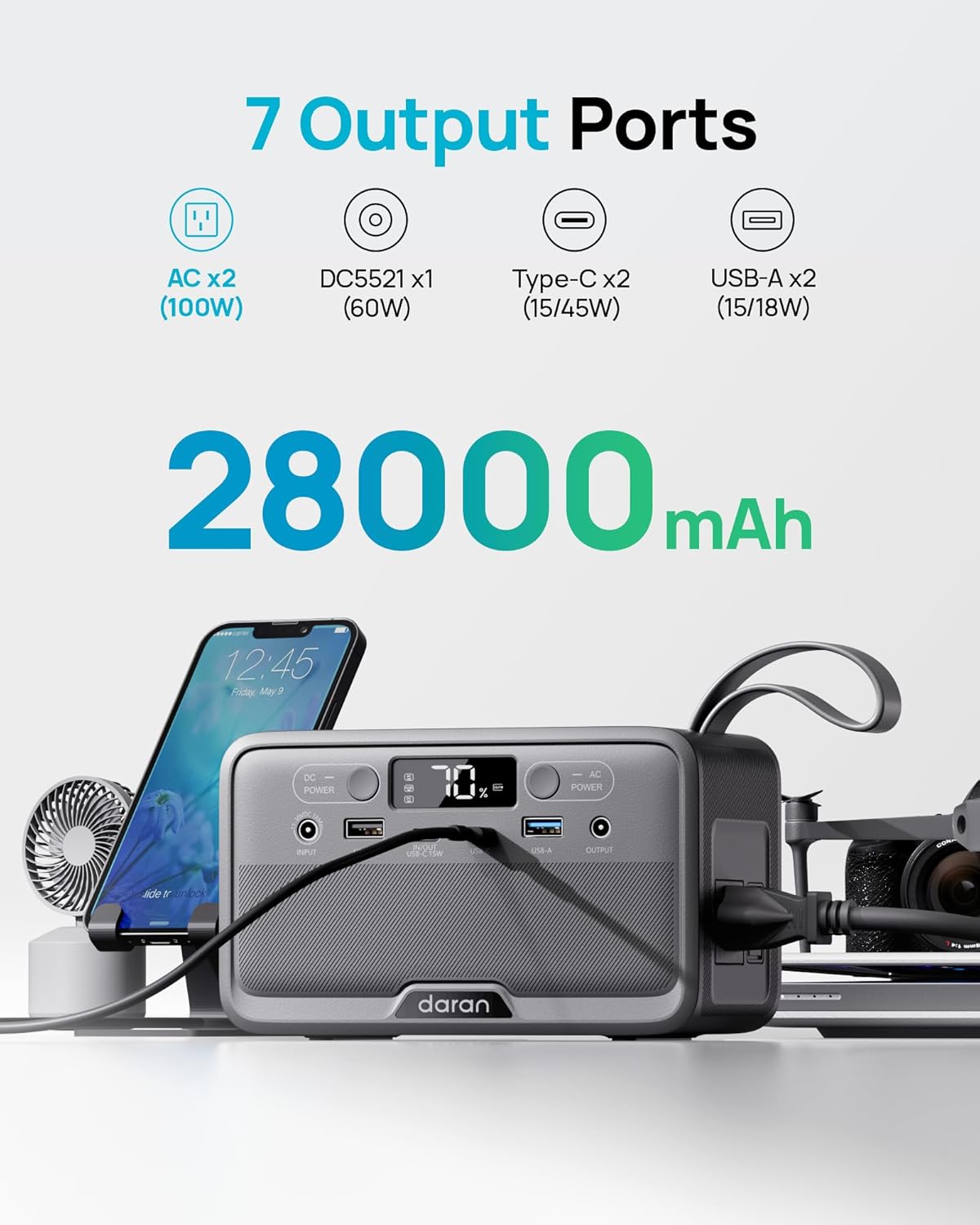 100W Portable Power Station - 28,000mAh LiFePO4 Battery, AC Outlets