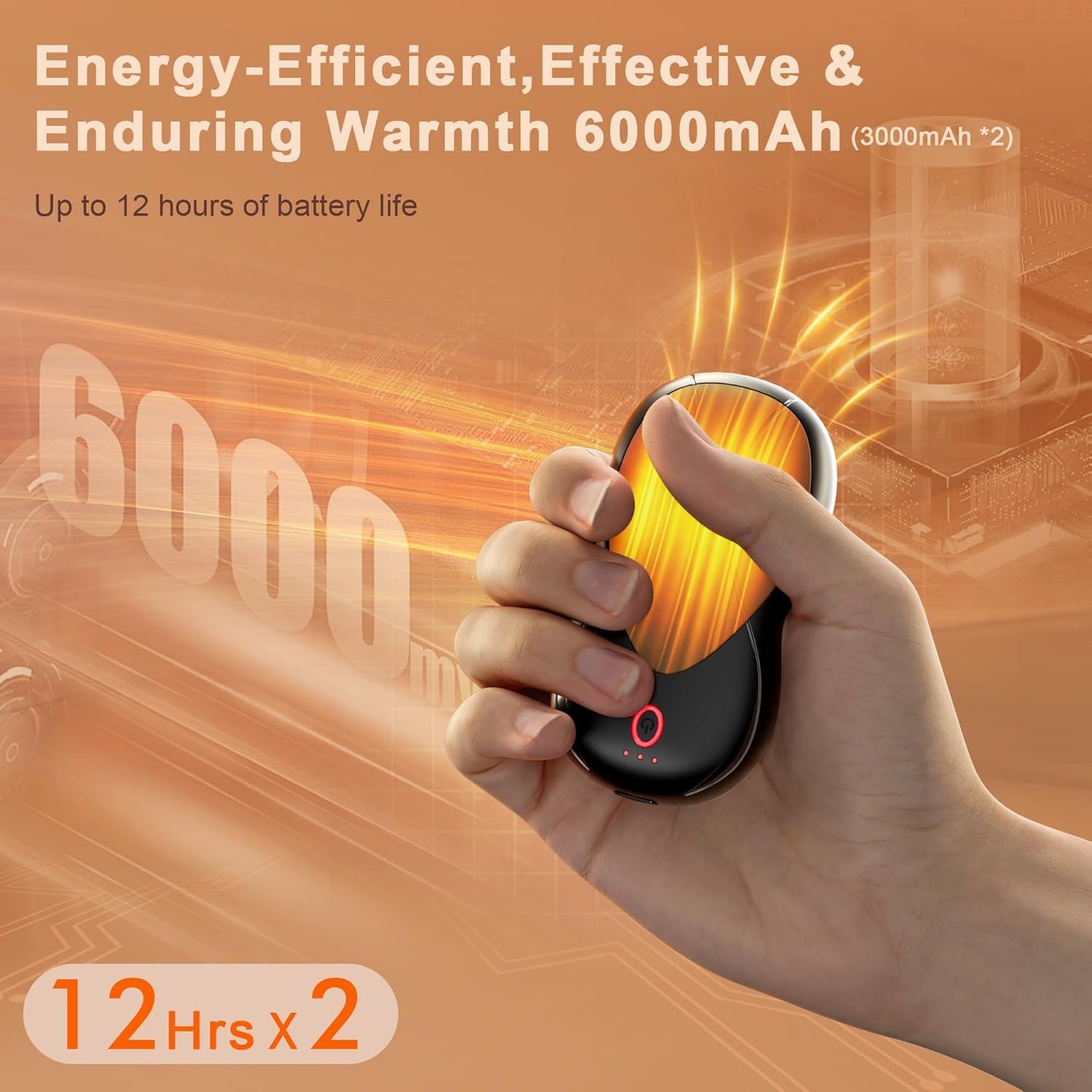 Rechargeable Hand Warmers 2-Pack – 3 Heat Settings, 6000mAh, Portable