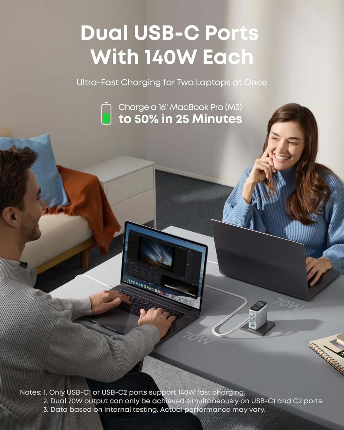 Anker 140W 4-Port GaN Charger (Silver) - PD 3.1 Fast Wall Adapter