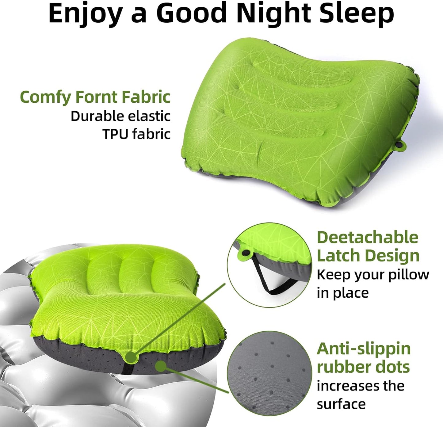Inflatable Camping Pillow – 3-Breath Fill, Ultra-Light, Skid-Proof