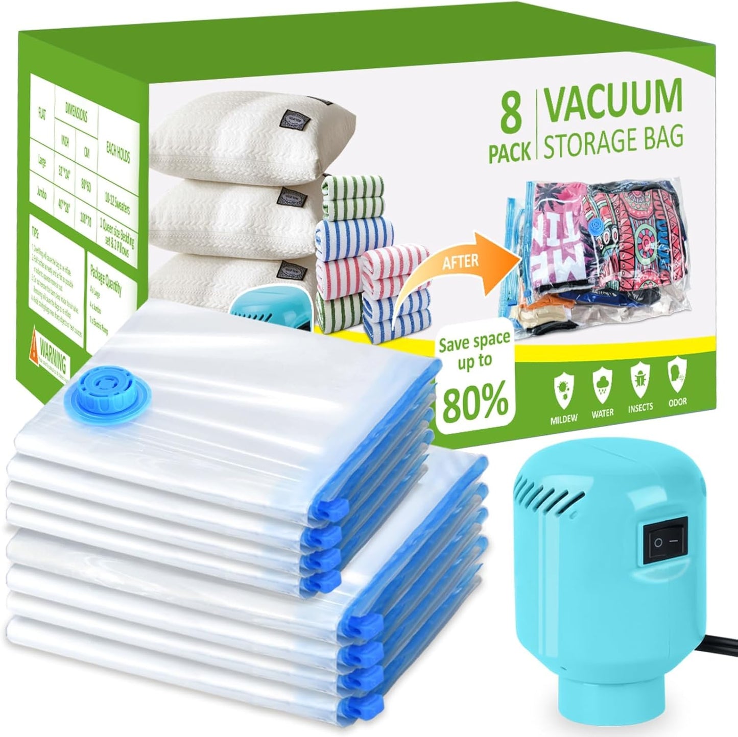 Electric Vacuum Storage Bags w/Pump - 6/8/10/24 Pack