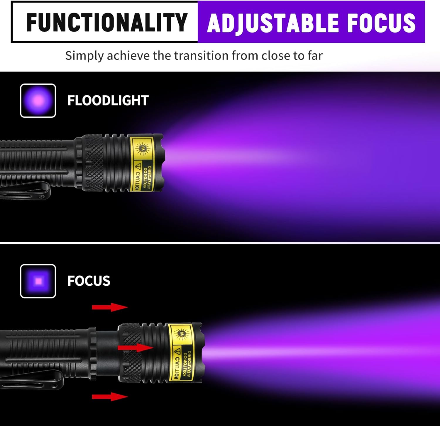 395nm UV Flashlight - 10W Blacklight for Pet Stains & Scorpion Hunting | USB-C Rechargeable, IPX6 Waterproof & Focus-Adjustable