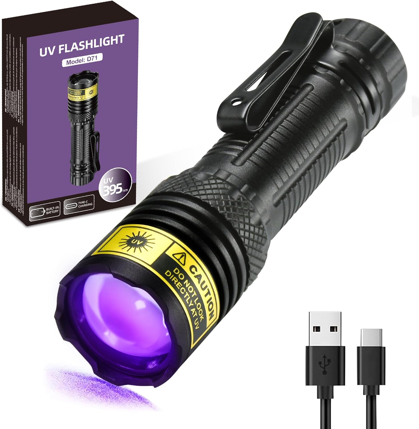 395nm UV Flashlight - 10W Blacklight for Pet Stains & Scorpion Hunting | USB-C Rechargeable, IPX6 Waterproof & Focus-Adjustable