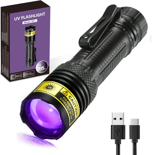 395nm UV Flashlight - 10W Blacklight for Pet Stains & Scorpion Hunting | USB-C Rechargeable, IPX6 Waterproof & Focus-Adjustable