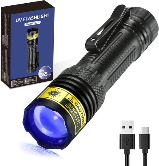 365nm UV Flashlight - 10W Professional Blacklight, USB-C Rechargeable | Detect Pet Stains, Counterfeit Money & Uranium Glass Like a Pro!