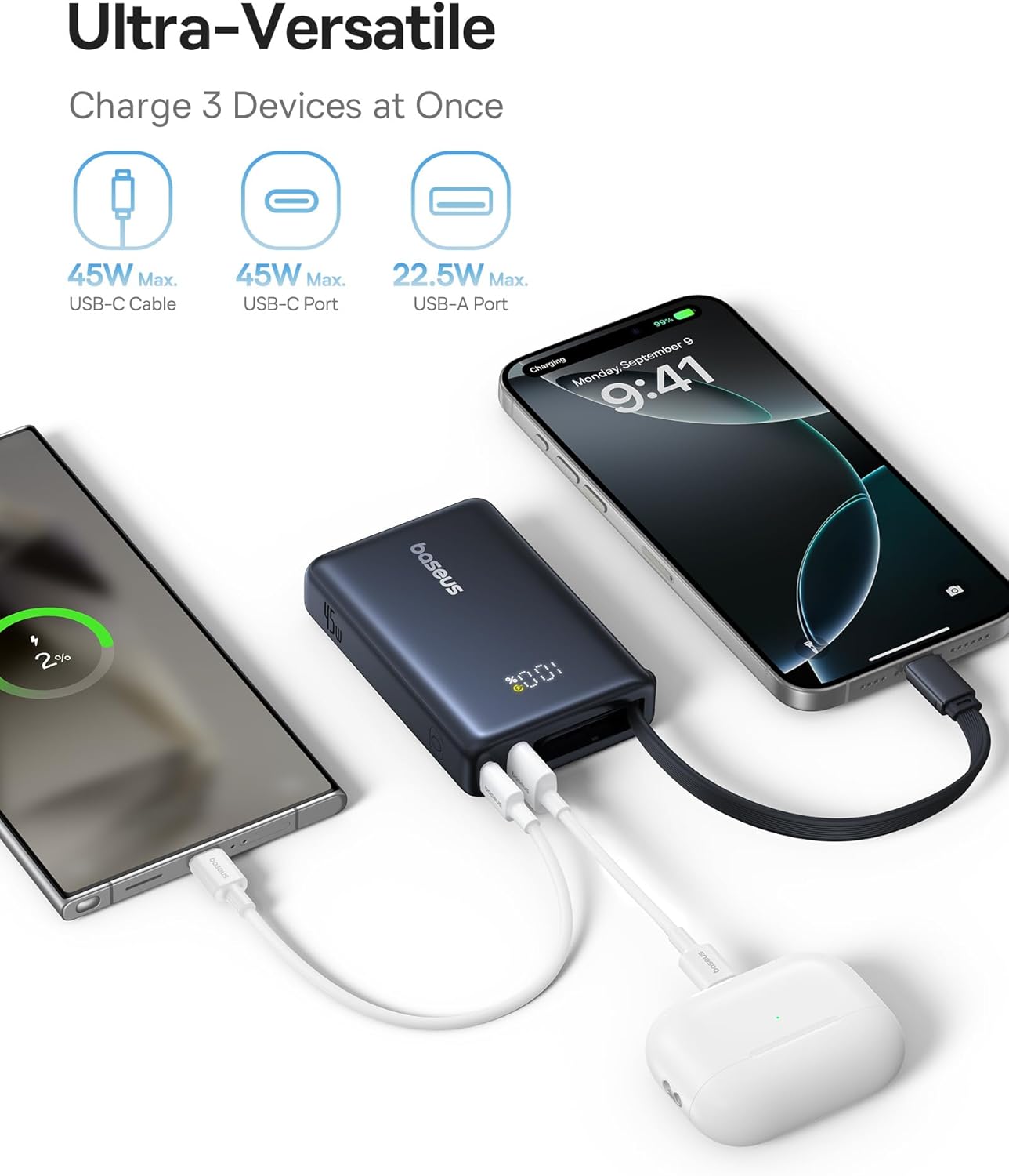Baseus 45W Power Bank 10,000mAh w/ Built-in Cable - Fast & Compact