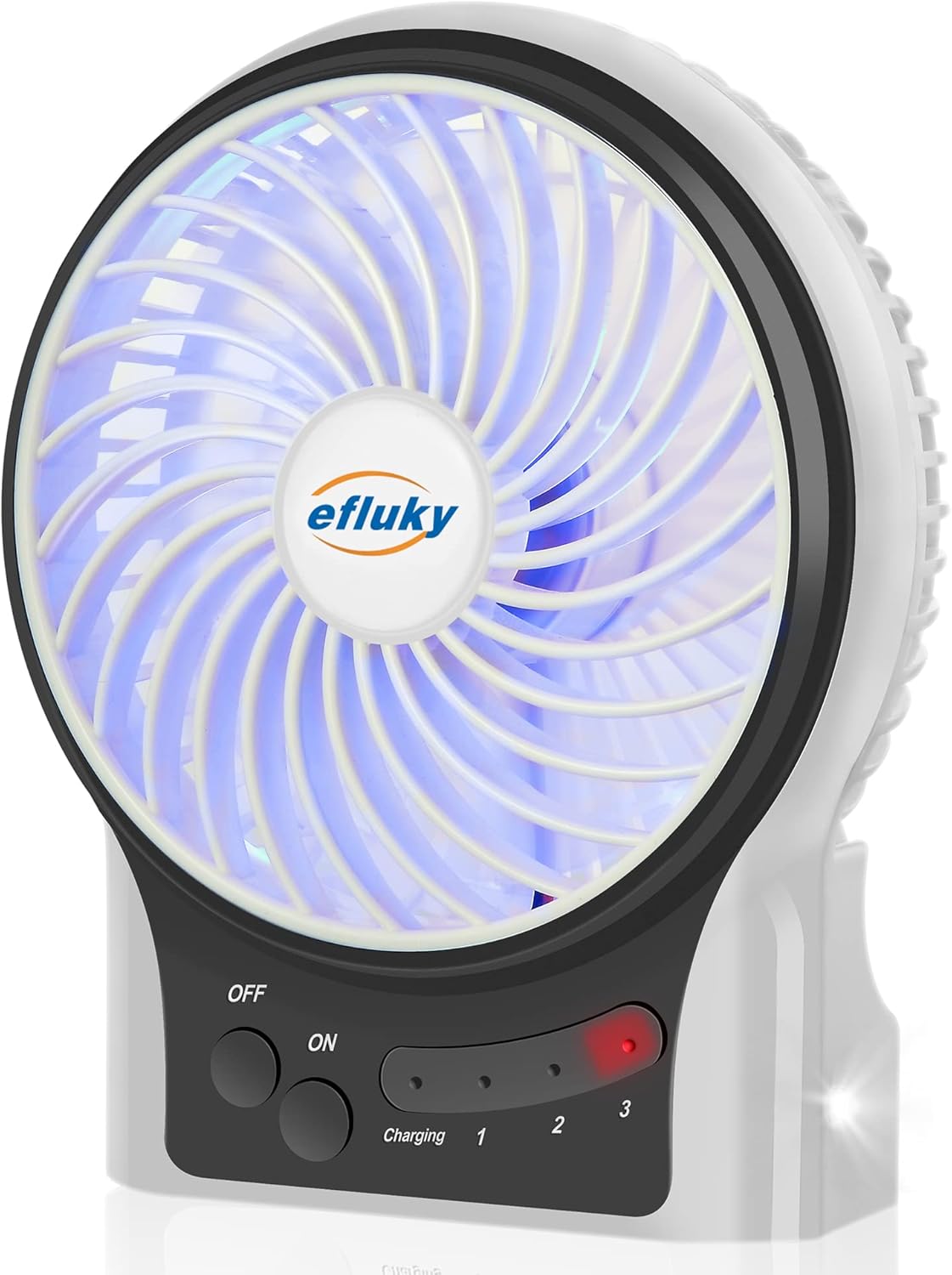 Mini Desk Fan with LED Light & Flashlight – 3-Speed USB Rechargeable, Ultra-Quiet Portable Fan for Office, Travel, Camping – 4.9 Inch (Black, Blue, Pink, White) – Cool Anywhere!