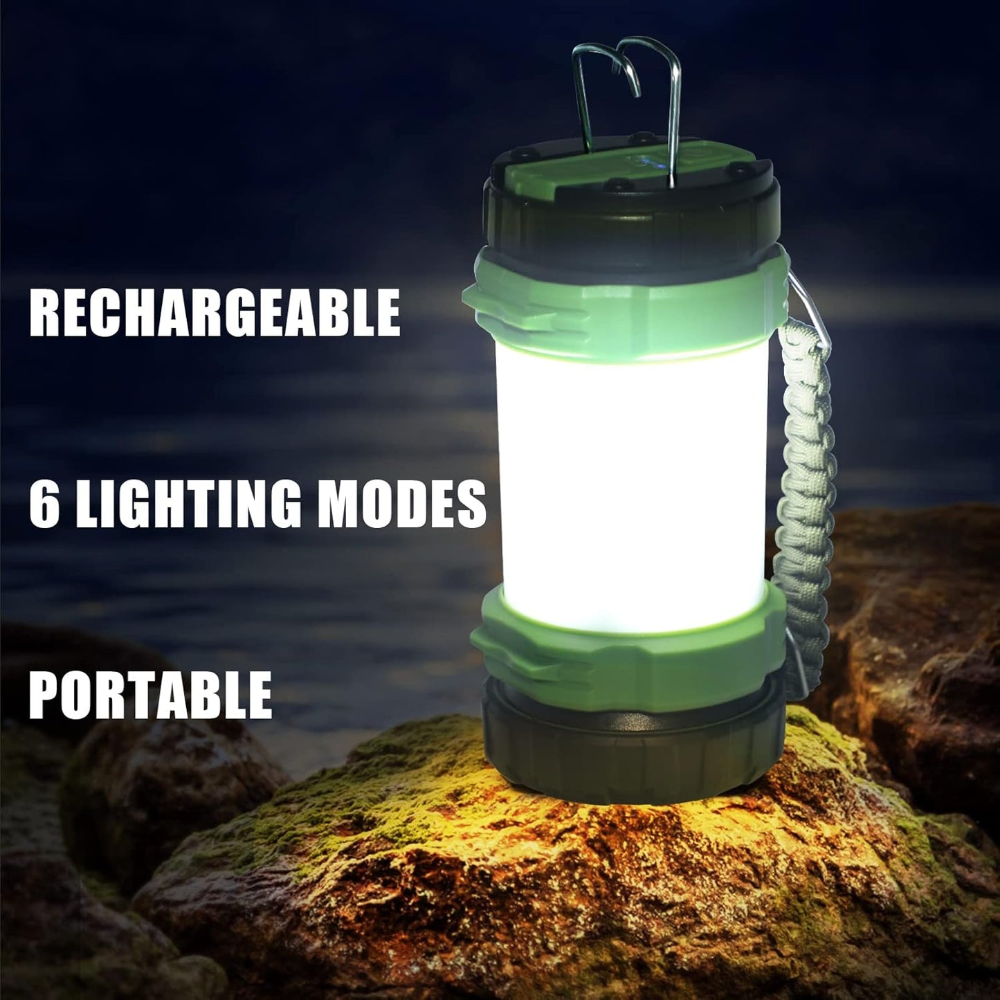 Luxela Beam Pro™ Rechargeable Camping Lantern & Flashlight – 1000LM Bright, 6 Modes, IPX4 Waterproof, USB-C Charging w/ 2-Way Hook for Emergencies, Power Outages & Adventures!