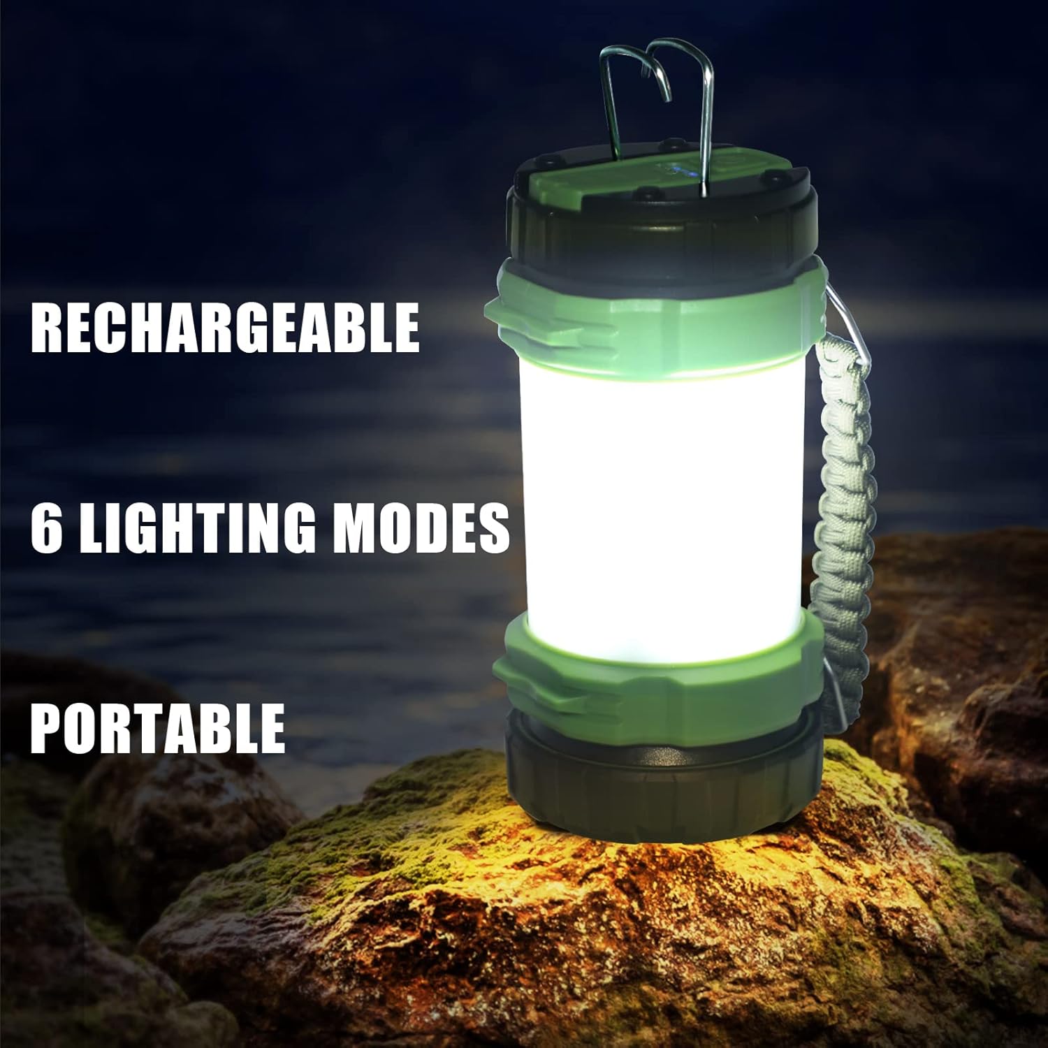 Luxela Beam Pro™ Rechargeable Camping Lantern & Flashlight – 1000LM Bright, 6 Modes, IPX4 Waterproof, USB-C Charging w/ 2-Way Hook for Emergencies, Power Outages & Adventures!