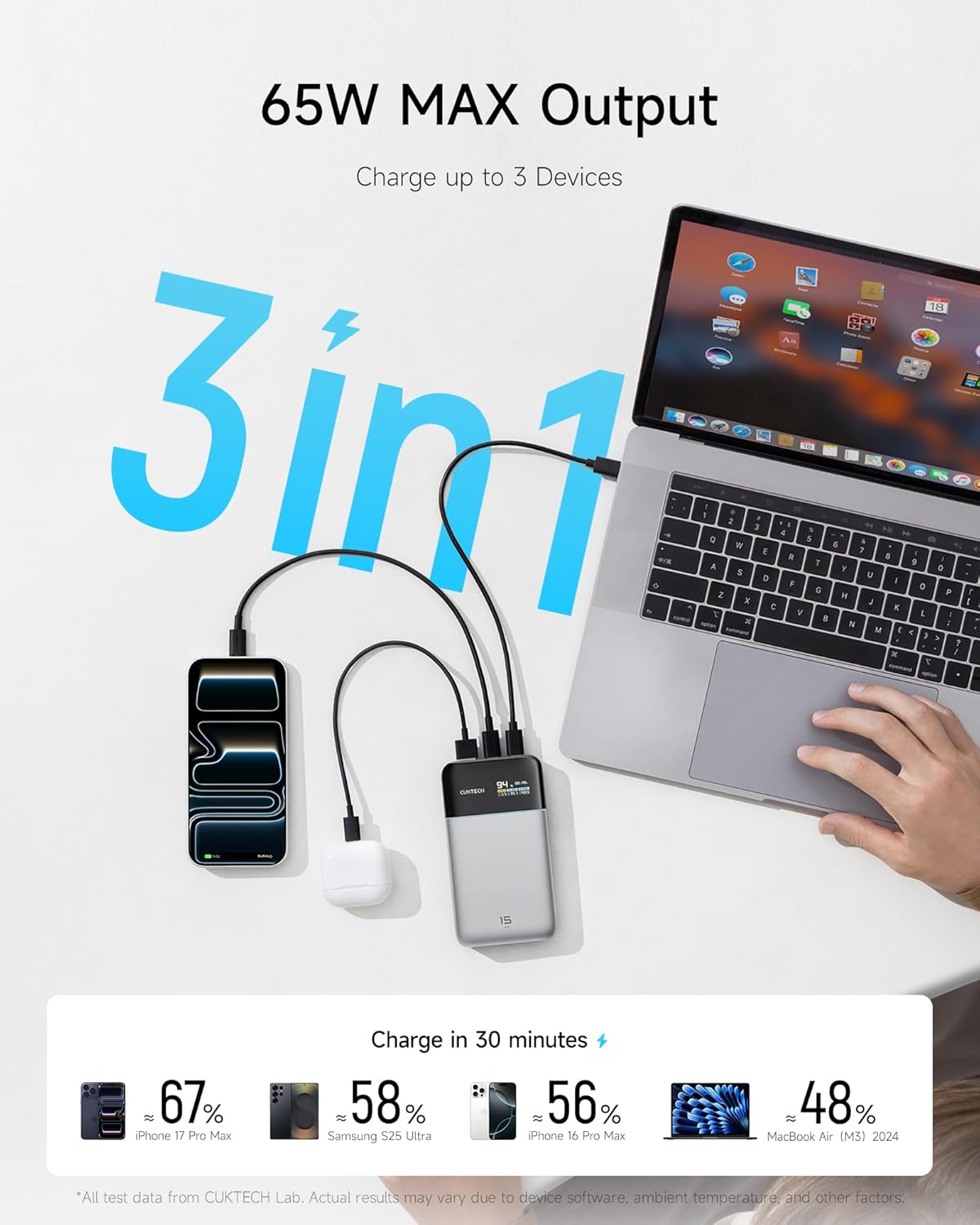 CUKTECH 15 Air 15K 65W: Slim Power Bank for Laptop