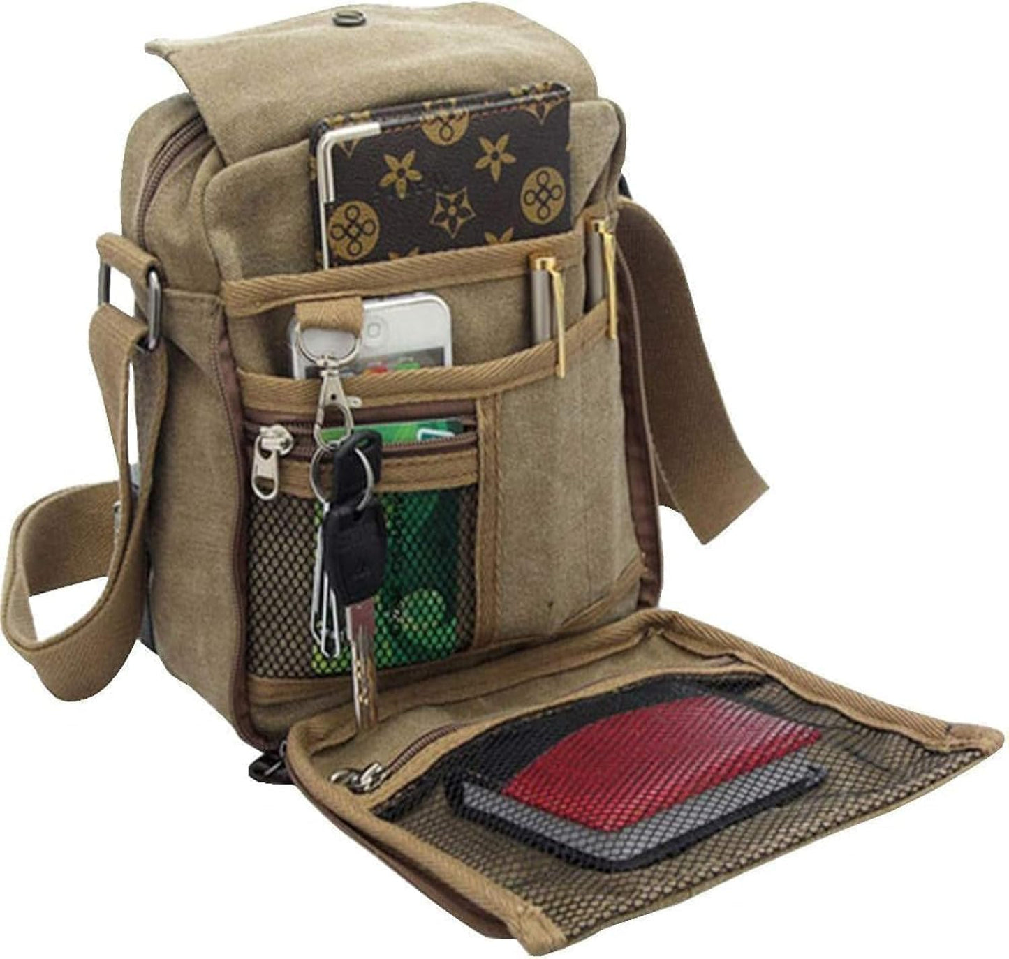 Vintage Canvas Messenger Bag, Mini Crossbody Sling Bag for Men & Women